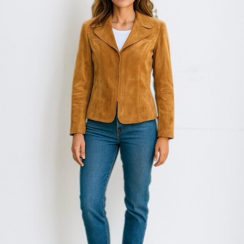 Danier Suede Jacket with Embroidered Trim in Tobacco | Size XS